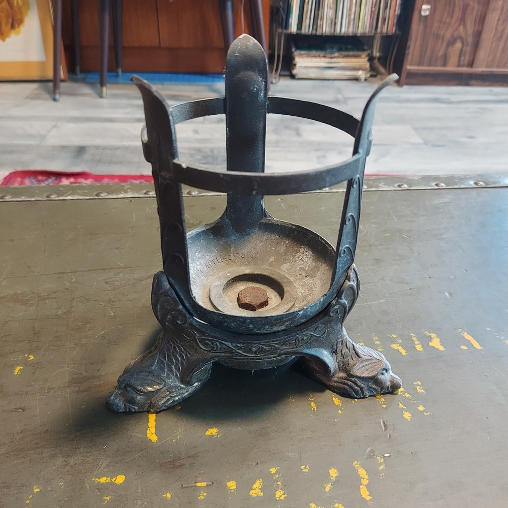 Antique Gross Candle Co Cast Metal Dolphin Tripod Altar Candle Holder Base 5.5in